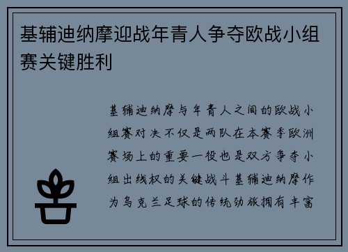 基辅迪纳摩迎战年青人争夺欧战小组赛关键胜利